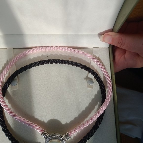 Judith Ripka Sterling Oval Cultured Mabe Pearl Enhancer 2 Cords Pink/ Black $510 - Picture 5 of 15